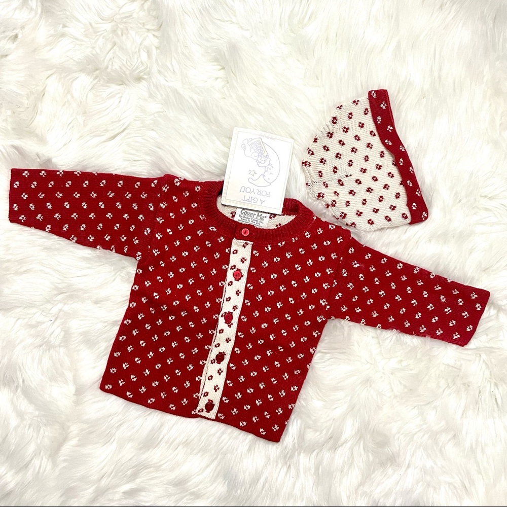 NWT Cover Me red and white winter sweater with matching hat